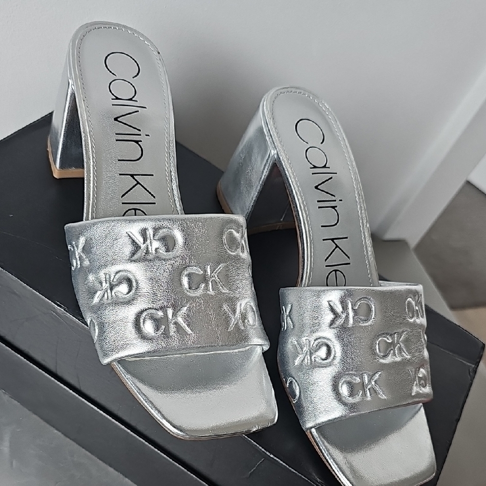 Calvin Klein Silver Women's Slide Sandals